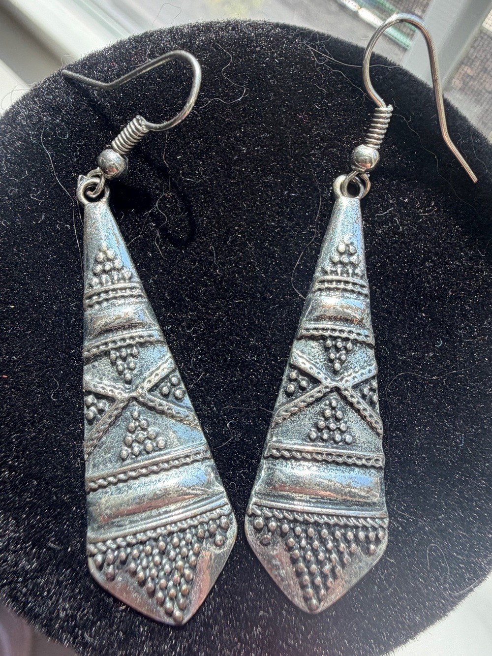 Silver-Tone Aztec Textured Drop Earrings - Women Jewelry